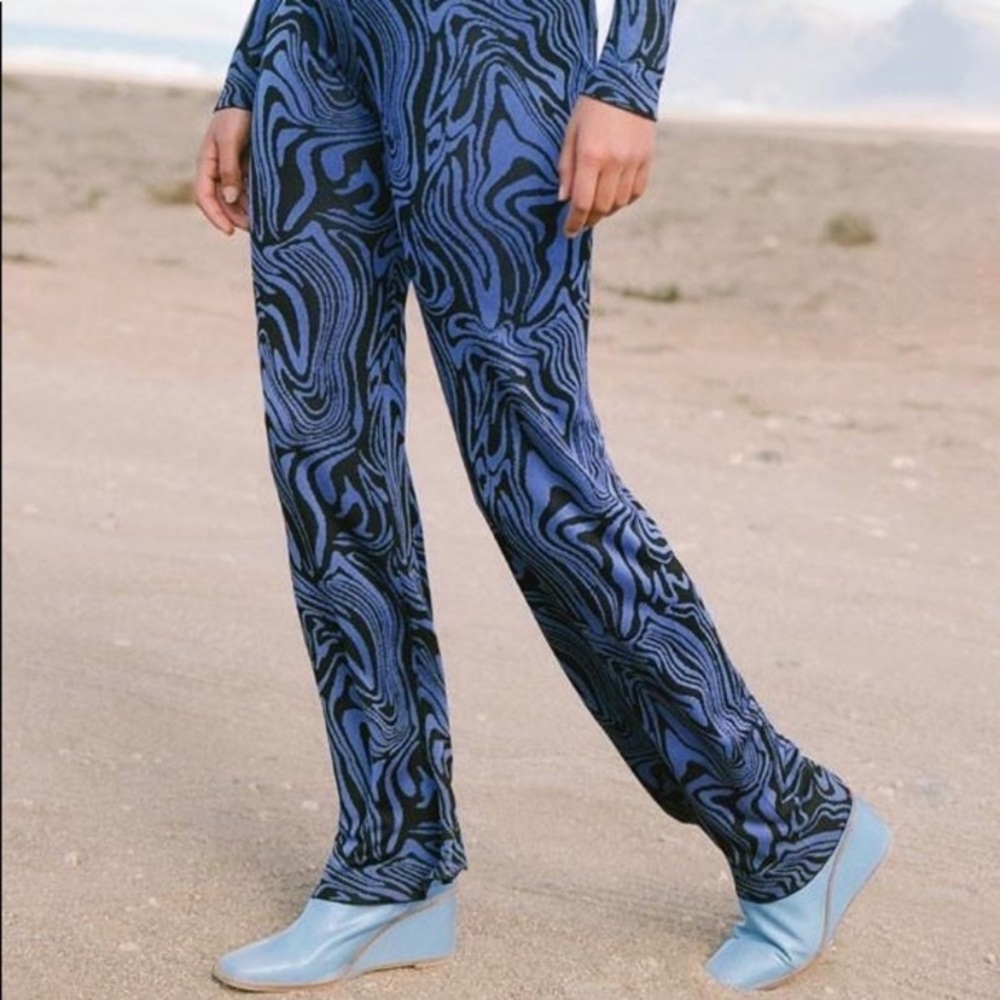 Paloma Wool Blue and Black Swirl Print Pants